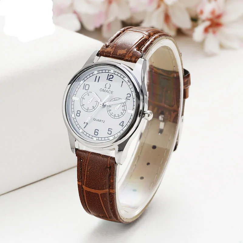 

eBay hot style double eye watch gift quartz fashion leather belt factory wholesale watches men, As pic