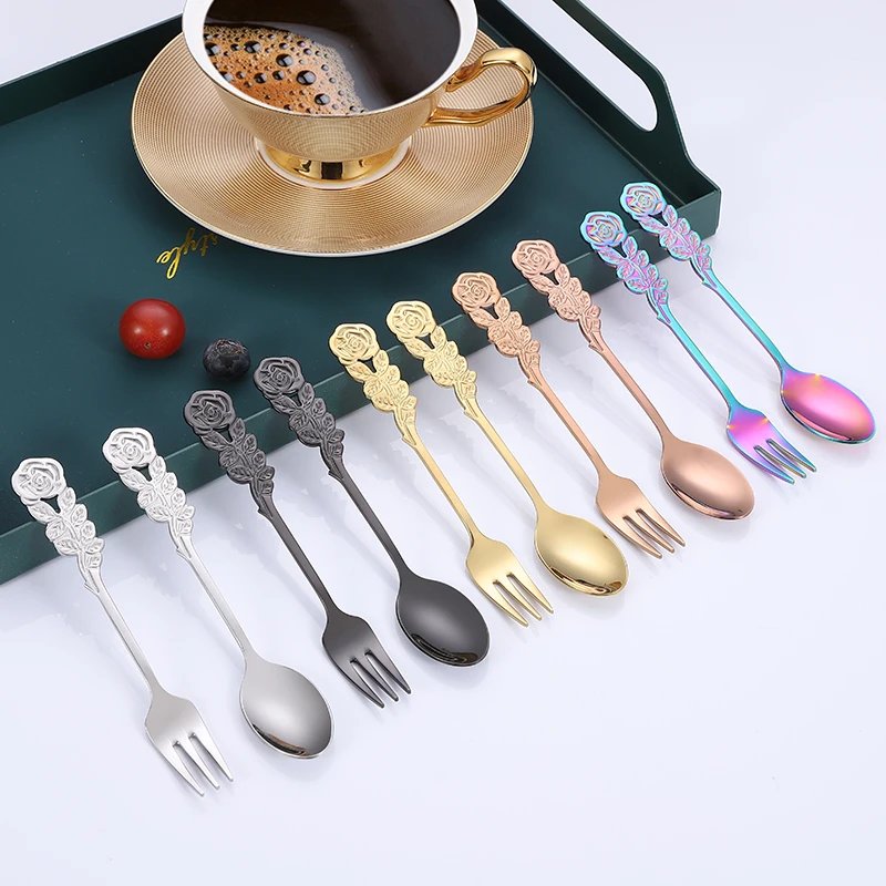 

Amazon hot sale 2021 new products 304 stainless steel flower handle children baby spoon and fork set, As pic