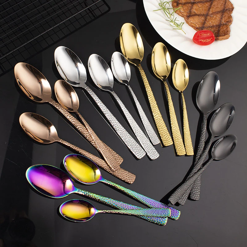 

Luxury Hammered Cutlery Embossed Pattern Handle 6-piece Stainless Steel Knife Fork And Spoon Flatware Set