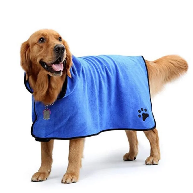 

Amazon Hot Soft Super Absorbent Dog Bathrobe Luxuriously 100% Microfiber Dog Drying Towel Robe with Hood Belt for All Sizes