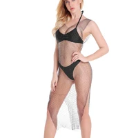 

Sexy Rhinestone Fishnet See Through Beach Mesh Dress Cover Ups for Women Swimwear shinny blouse lingerie