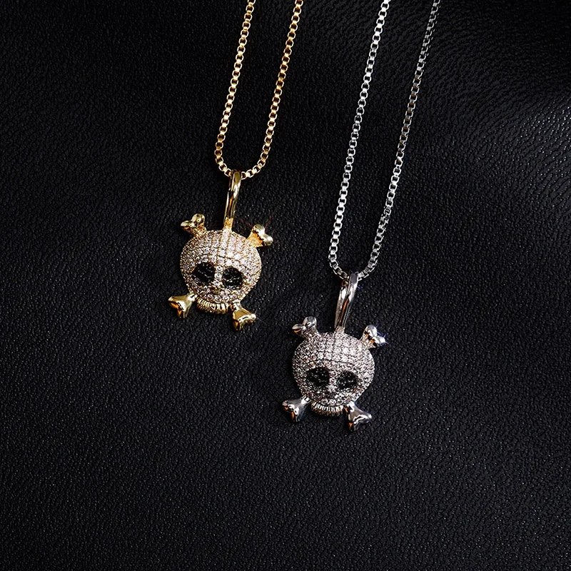 

New 925 Sterling Silver High Quality Iced Out Cubic Zirconia Skull Pendant Necklaces Hip Hop Fashion Bling Women Fine Jewelry
