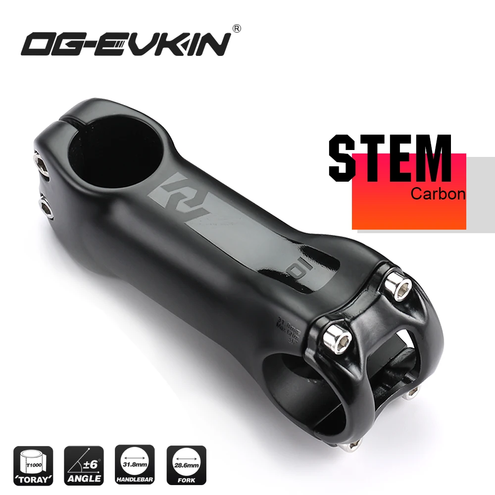 

OG-EVKIN BS-005 T800 Carbon Stem 6Degree 28.6/31.8MM Carbon Road Bike Stem MTB Bicycle Stems Positive and Negative Cycling Parts