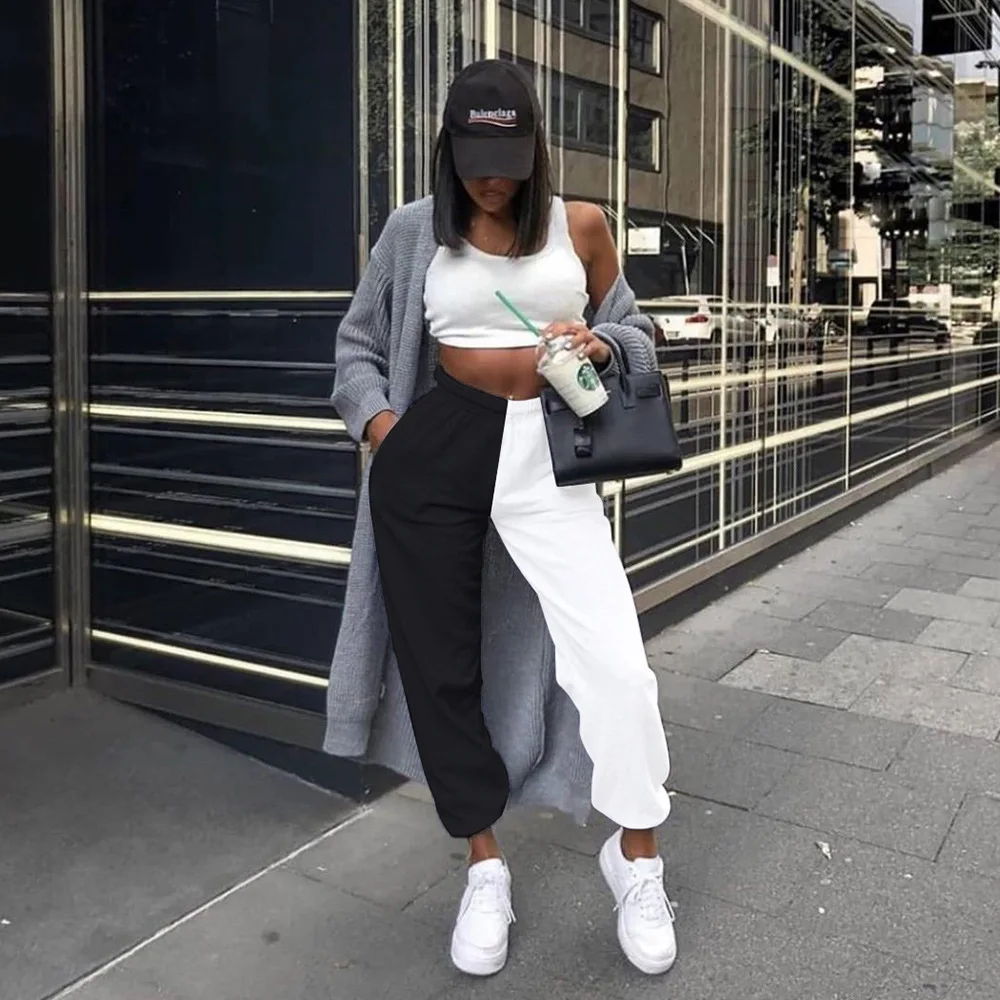 

2021 High Waist Jogger Pants Women Pants Winter Color Block Pants Women Korean Sweatpants Streetwear