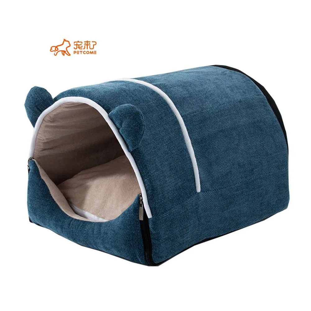 

PETCOME Factory Direct Sale Trendy Luxury Folding Fluffy Cute Blue Half Enclosed Dog Cave Bed, 3 colors