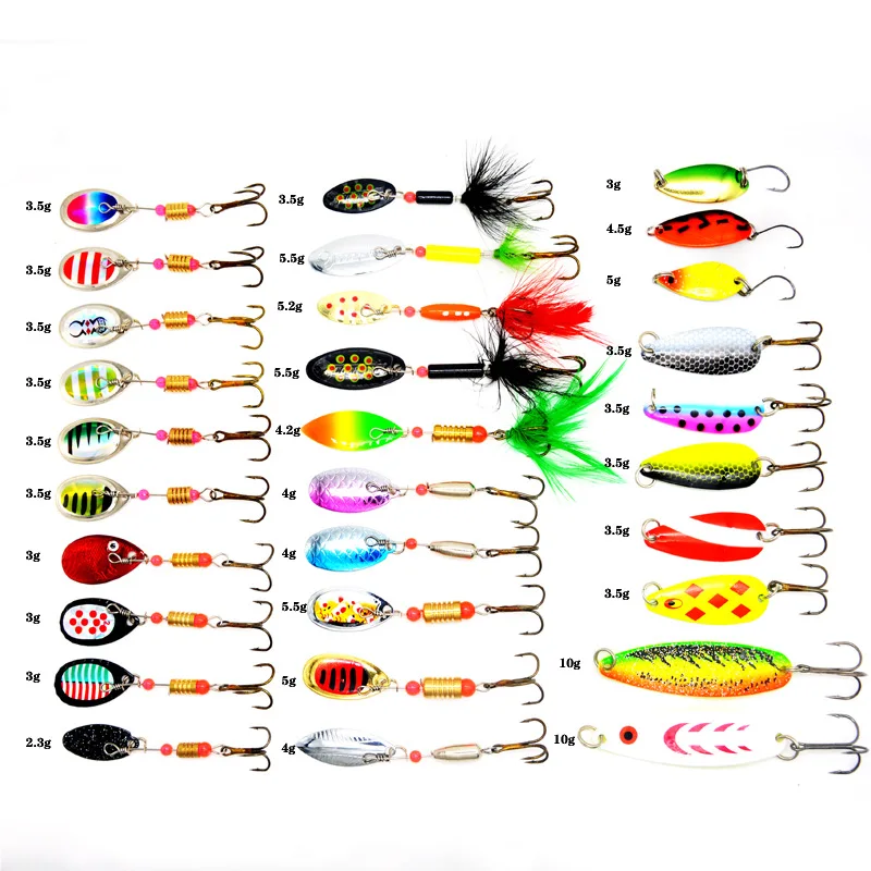 

SNEDA 30pcs Bionic Hard Metal Freshwater Bass Spoon Artificial Bait Spoon Fishing Lure Set With Hook And Feather, Vavious colors