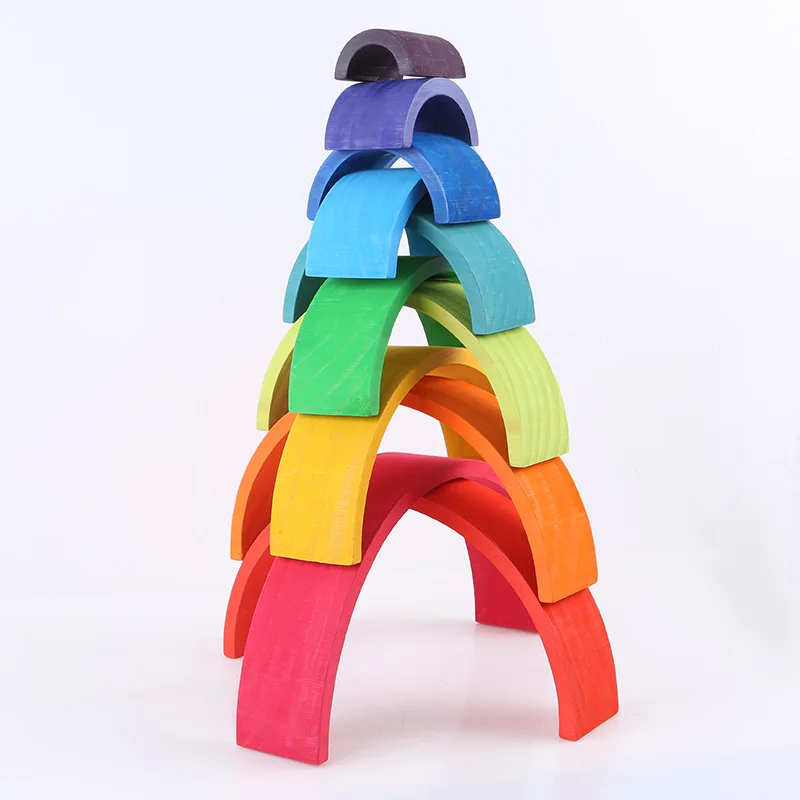 Wooden Rainbow Stacking Toy Color Sorting Toys Large Stacker Building