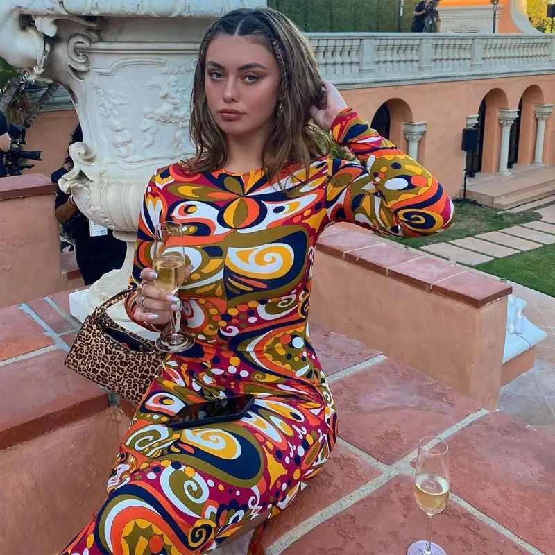 

Print Long Sleeve New Maxi Dress Ladies Elegant Casual Prom Evening Party Club Wear 2021 Winter Fall Clothes Apparel