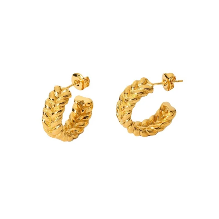 

Trendy Stainless Steel Double Wheat C-shaped Letter Huggie Earrings Women's Jewelry