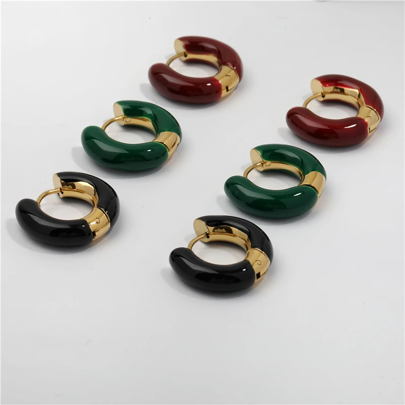 

Enamel Emerald Red Black Stainless Steel Hoop Earring 2022 Chic Earring Wholesale Trendy Jewelry