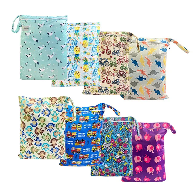 

Large Size wet bag 30*40cm double pocket waterproof washable reusable Cloth Diaper Bags Nappy Wet Bag Waterproof With 2 Pockets