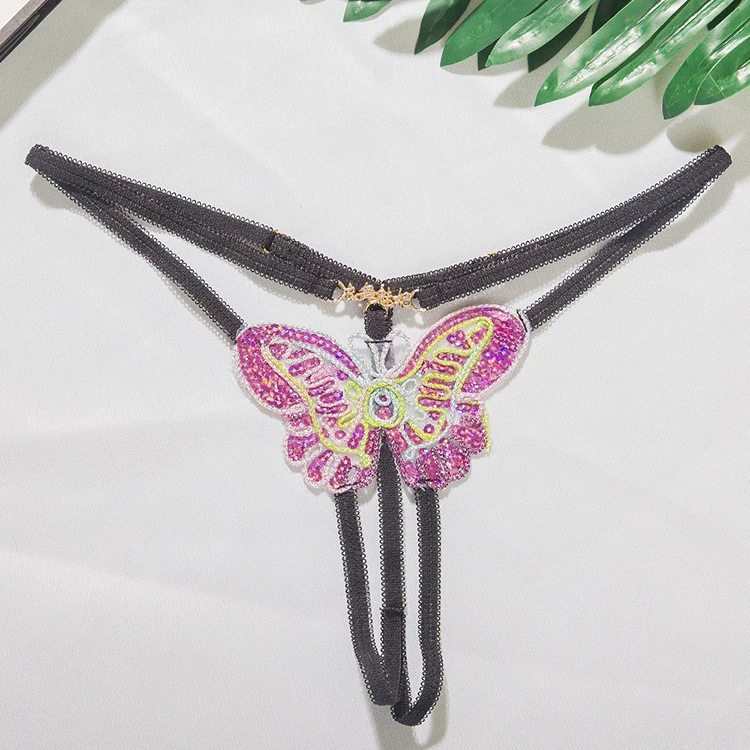

Hot sale sexy women butterfly thong micro womens thong transparent