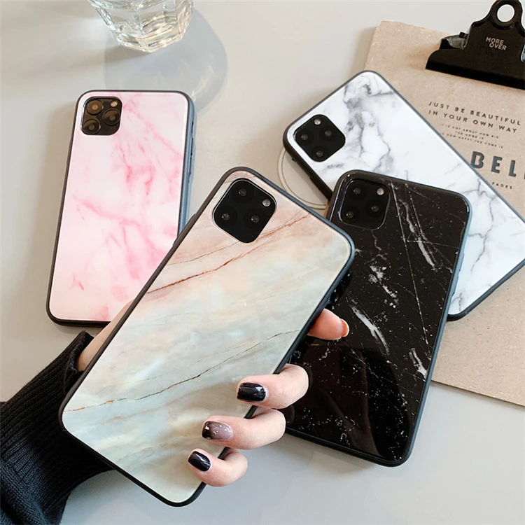 

Stylish Durable Soft TPU Glass Mirror Marble Back Phone Case for iphone 11 pro max