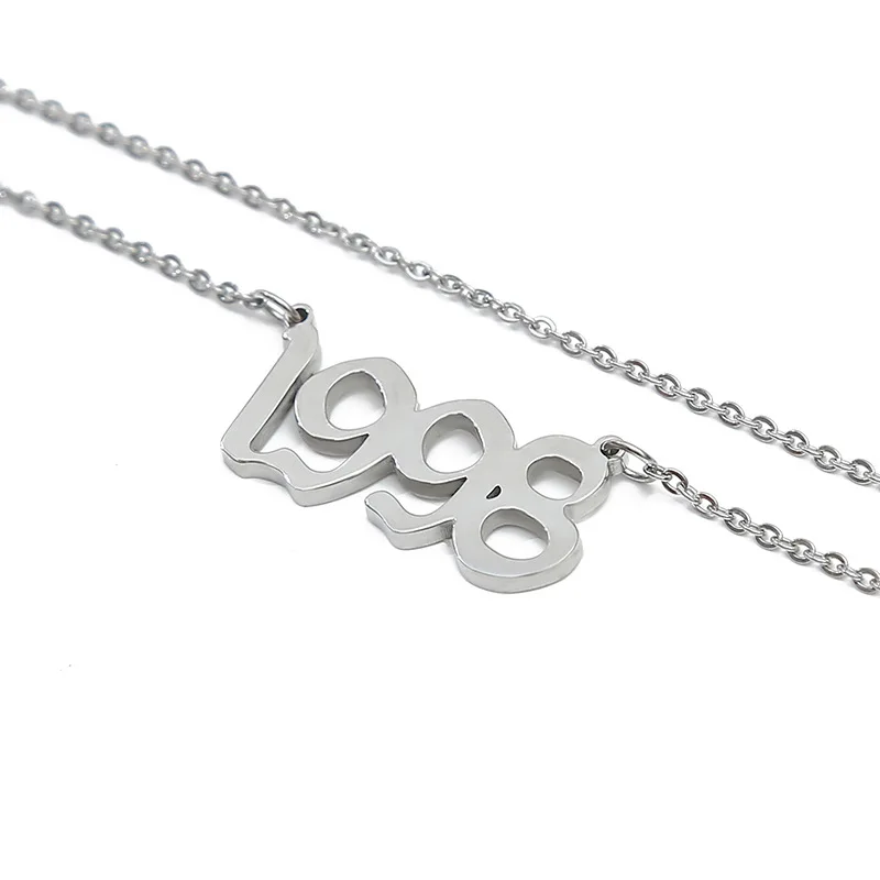 

Old English Silver Pendant Birthday Gift Stainless Steel Birth Year Number Necklace for Women and Girl 18 inch Gold Chain, Silver, golg, rose gold