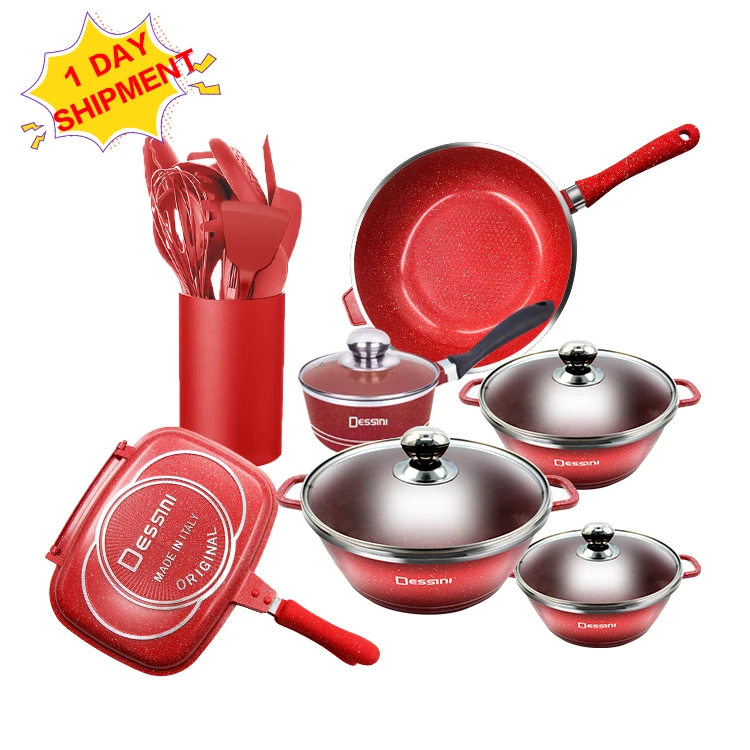 

23Pcs NonStick Die Cast Aluminum Medical Stone Baking Tray Kitchen Tableware Cooking Pot Set Cookware Sets, Customized color