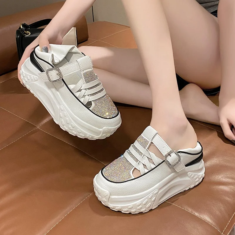 

2023 Fashion 7cm Genuine Leather Women Platform Wedge Slides Hollow Female Summer sandals Breathable Sneakers Ankle Boots Shoes