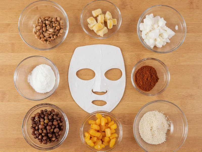 Homemade face mask ingredients on wooden table