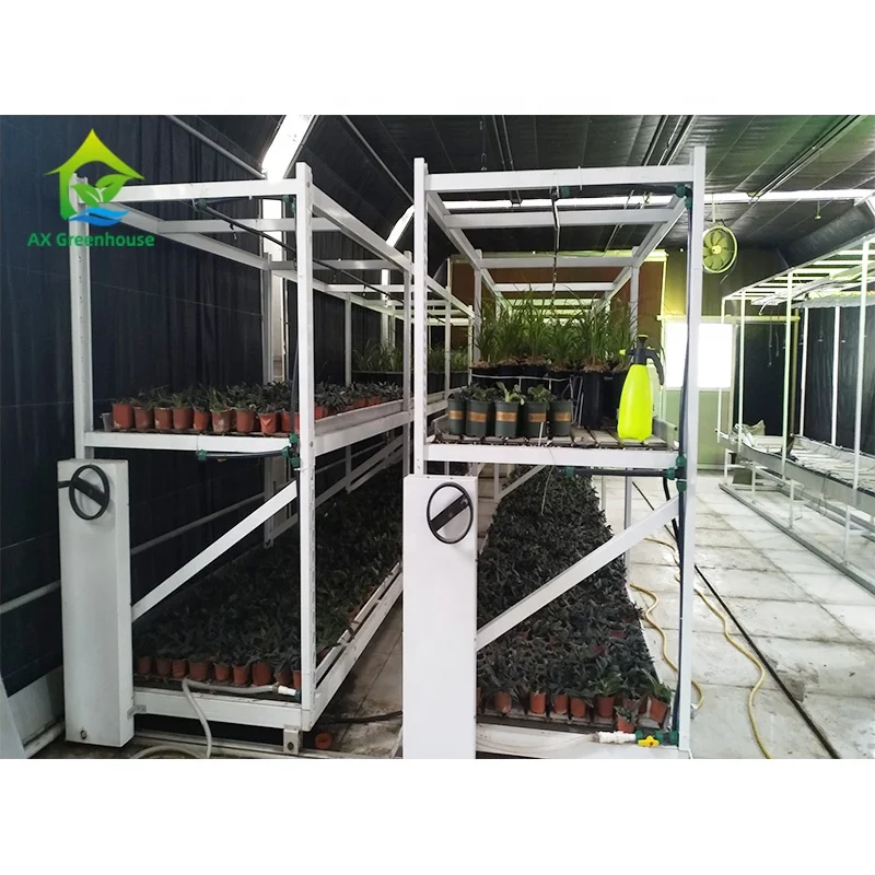 

Double layer greenhouse rolling rack/bench shelf for growing
