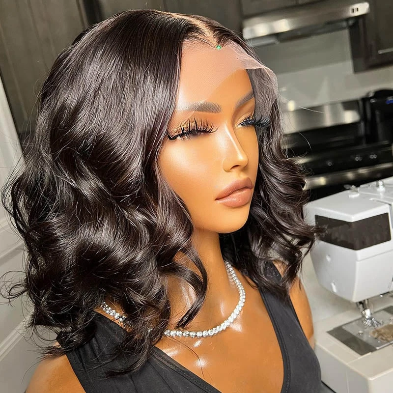 Brazilian Virgin Human Hair Wigs Pre Plucked Natural Black Wholesale Lace Frontal Loose Body Wave Wigs With Bleach Knots
