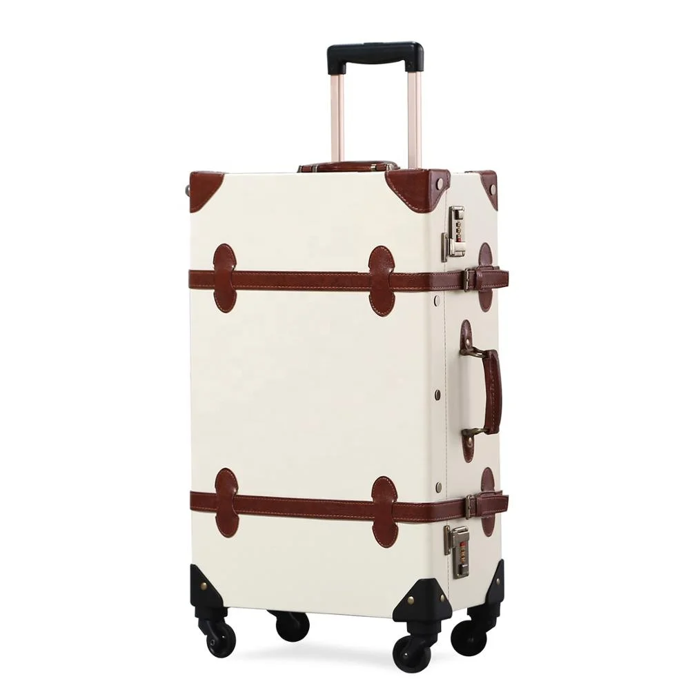 

UNIWALKER Woman & Men Beige Vintage Design Travel Luggage Set Retro Trolley Bags Classic Suitcase carry on Luggage