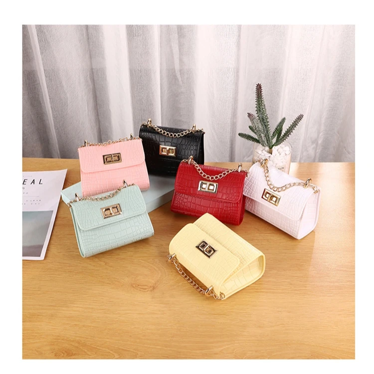 

2022 Wholesale Crocodile Pattern Pearl Hand Gel Jelly kid pvc candy purse crossbody little girls bags women mini handbags