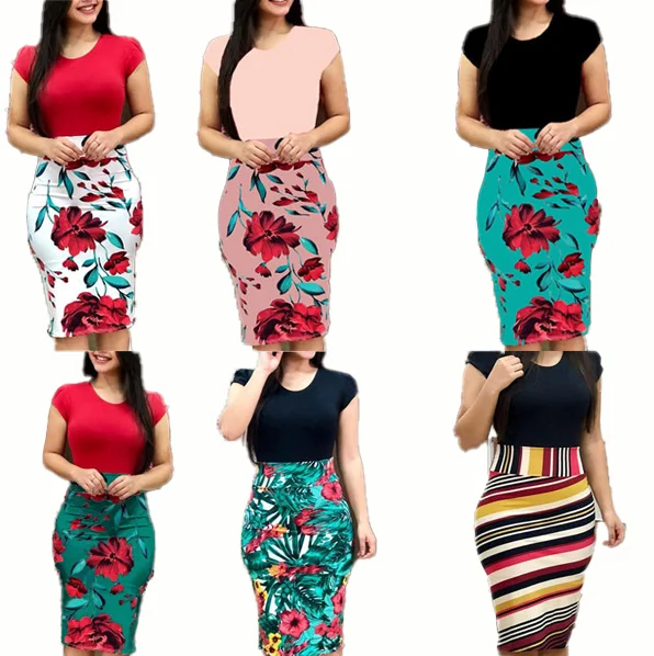 

2021 floral print wrapped hips short sleeve dress plus size bodycon women dresses