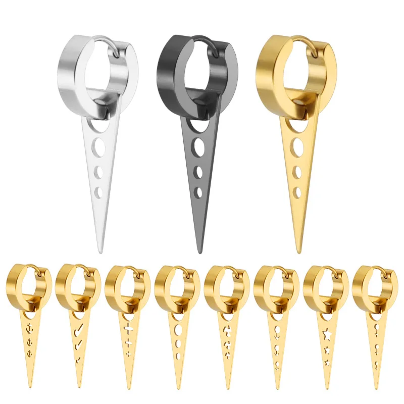 

Factory Direct Sales Korean Version Stainless Steel Triangle Brand Round Earrings Women, Picture