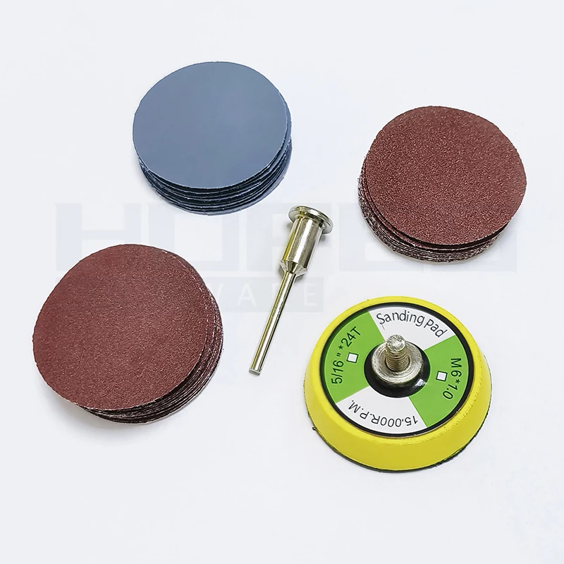 1" 2" 3" Inches 30 50 60 100 120 200pcs Round Sanding Paper Disc Set with Mandrel Hook and Loop Fiber Pad Abrasive Kit Tools