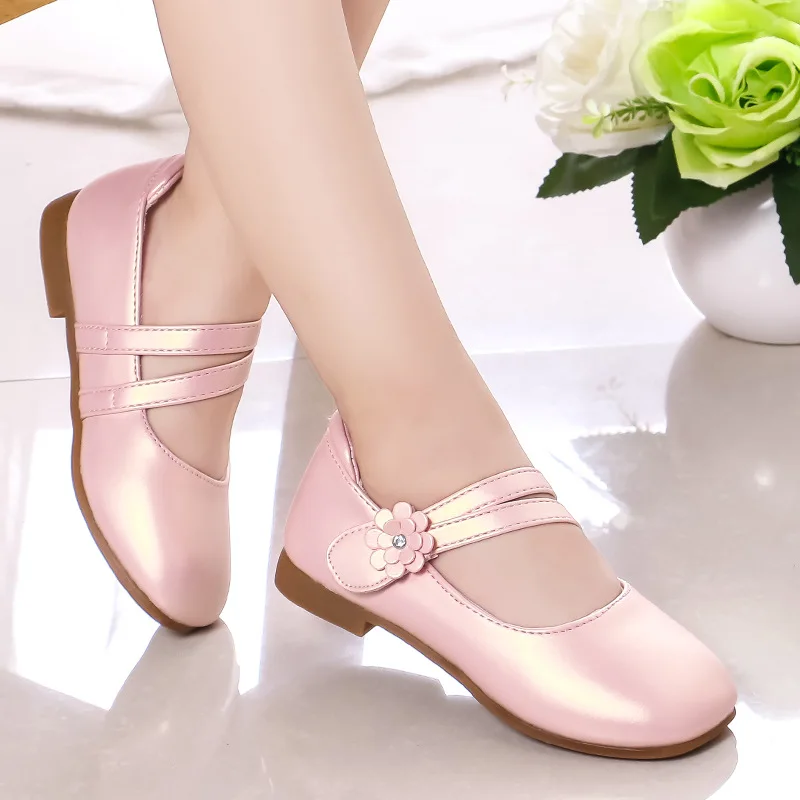 
kids PU gold white spring autumn new flower sweet girl nude mary jane flat part leather soft sole dance dress shoes for children 