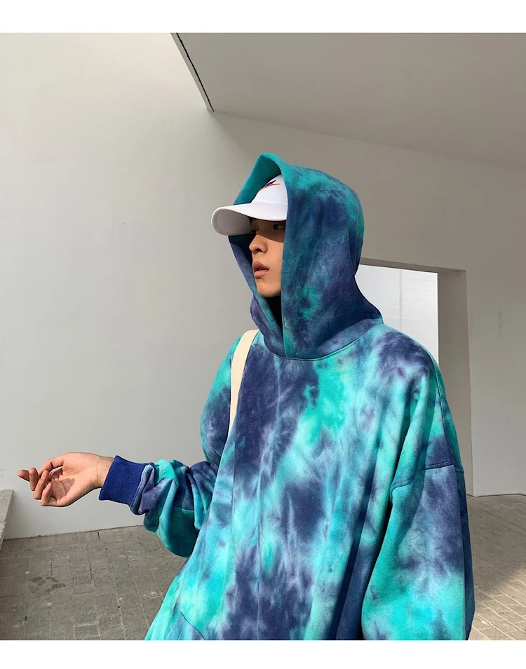 Spring 2020 gradient tie-dye hoodie men's print loose personality coat