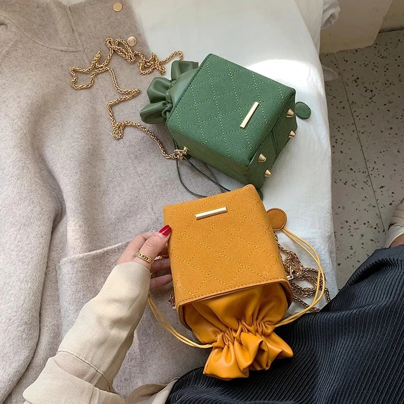 

2021 Women For Fashion Drawstring Bucket Bags Women Purses Small Flap Ladies Handbags Box Shape Crossbody Bags