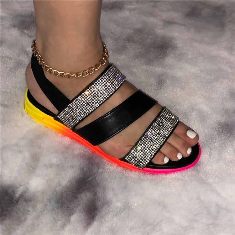 

Sexy women high heel shoes rainbow slide Amazon New style diamond sandals ladies slippers with rhinestone, Customized color