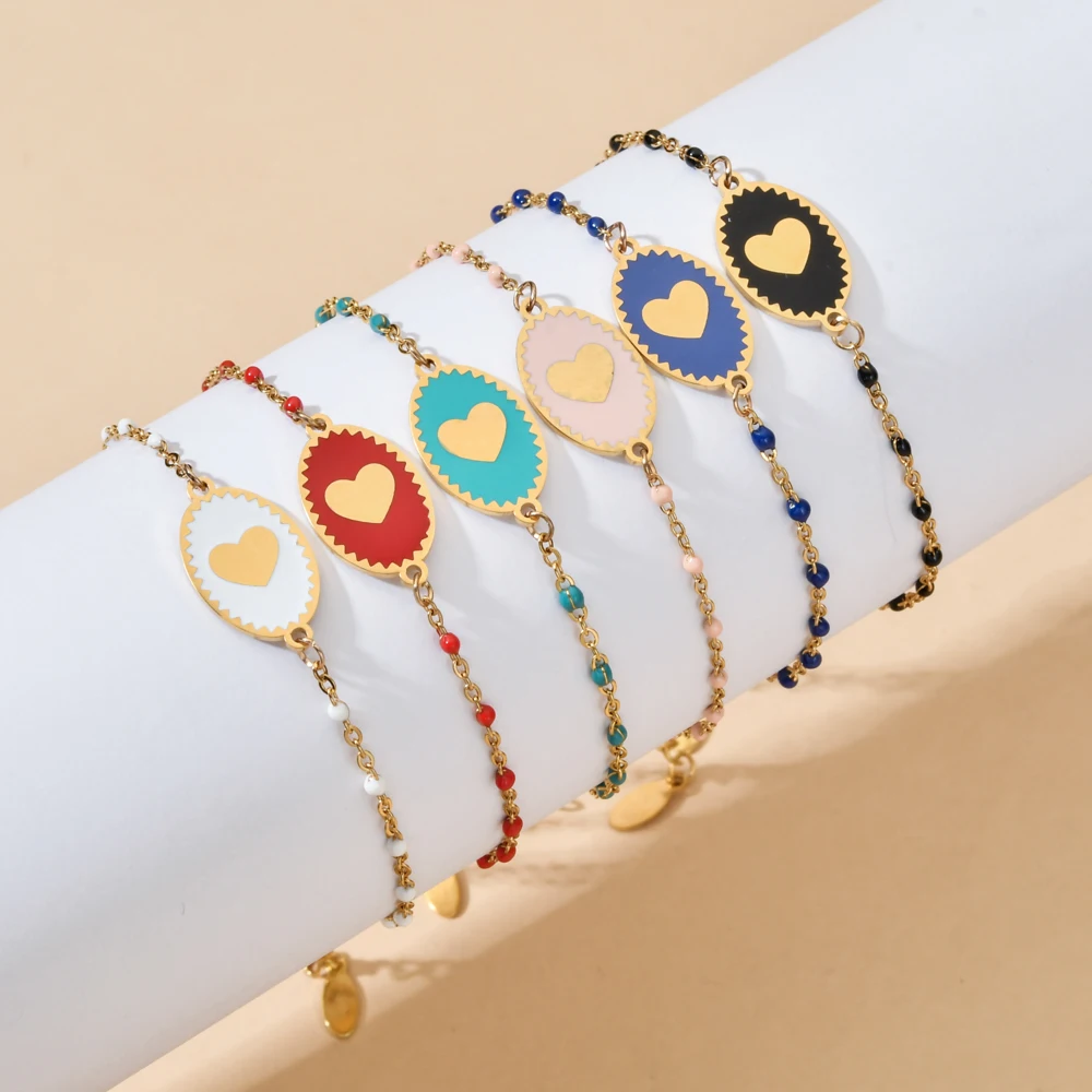 

ZMZY Simple Design Hand Chain Fashion Jewelry French Style Fashion Bracelets Enamel Heart Bangles for Women Enamel Bracelets