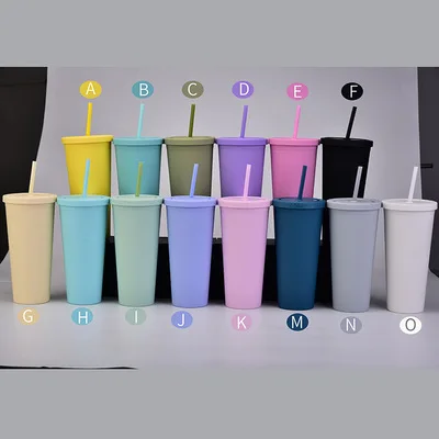 

Wholesale custom 22oz double wall plastic cup matte acrylic tumbler water bottle with BPA free tumbler with lids and straw, White, yellow, purple, black, rose red, pink, light yellow, light blue