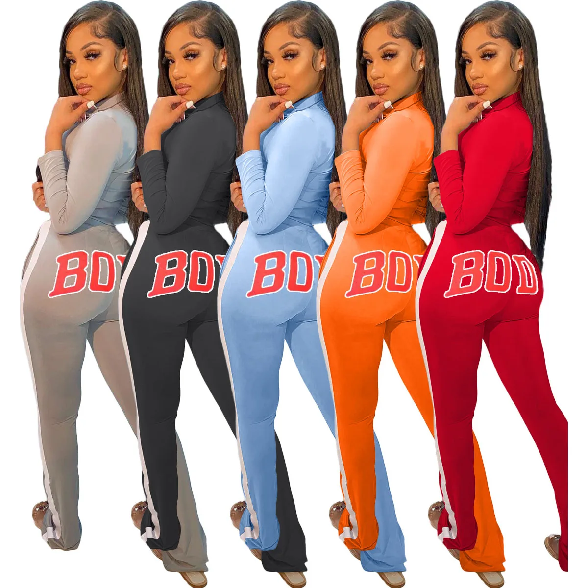 

Free Shipping new tracksuit Women Casual Two Piece Pant Sweatsuit Suit zipper Body Letter Print Jogger Sets, Customized color