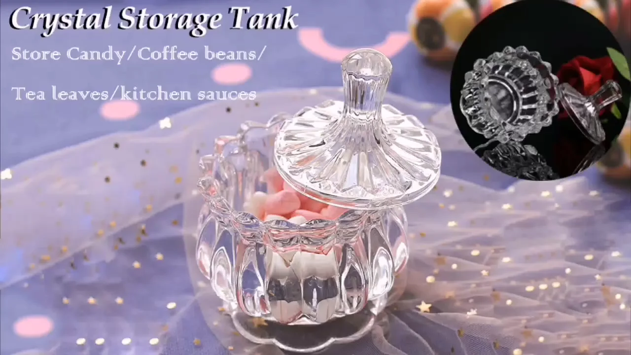 Vintage Crystal Candy Tank Glass Spices Storage Box Sugar Bowl