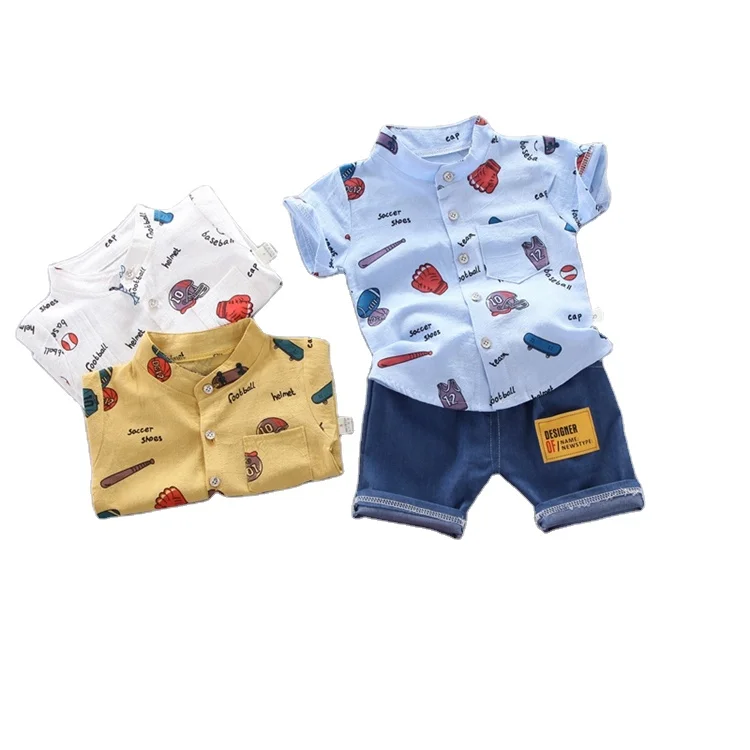 

Wholesale Comfortable Cotton T-shirt + Pants Clothing 2021 Summer Boy Clothes Kids T Shirt Set