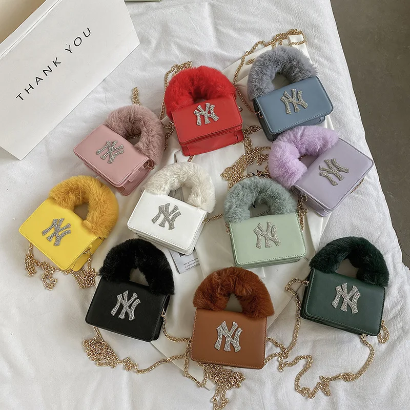 

2021 wholesale Famous Brand Designer Women Shoulder Bag Luxury Fashion New York Pu Leather Mini Ladies Ny Purse Fur Handbags, Multi