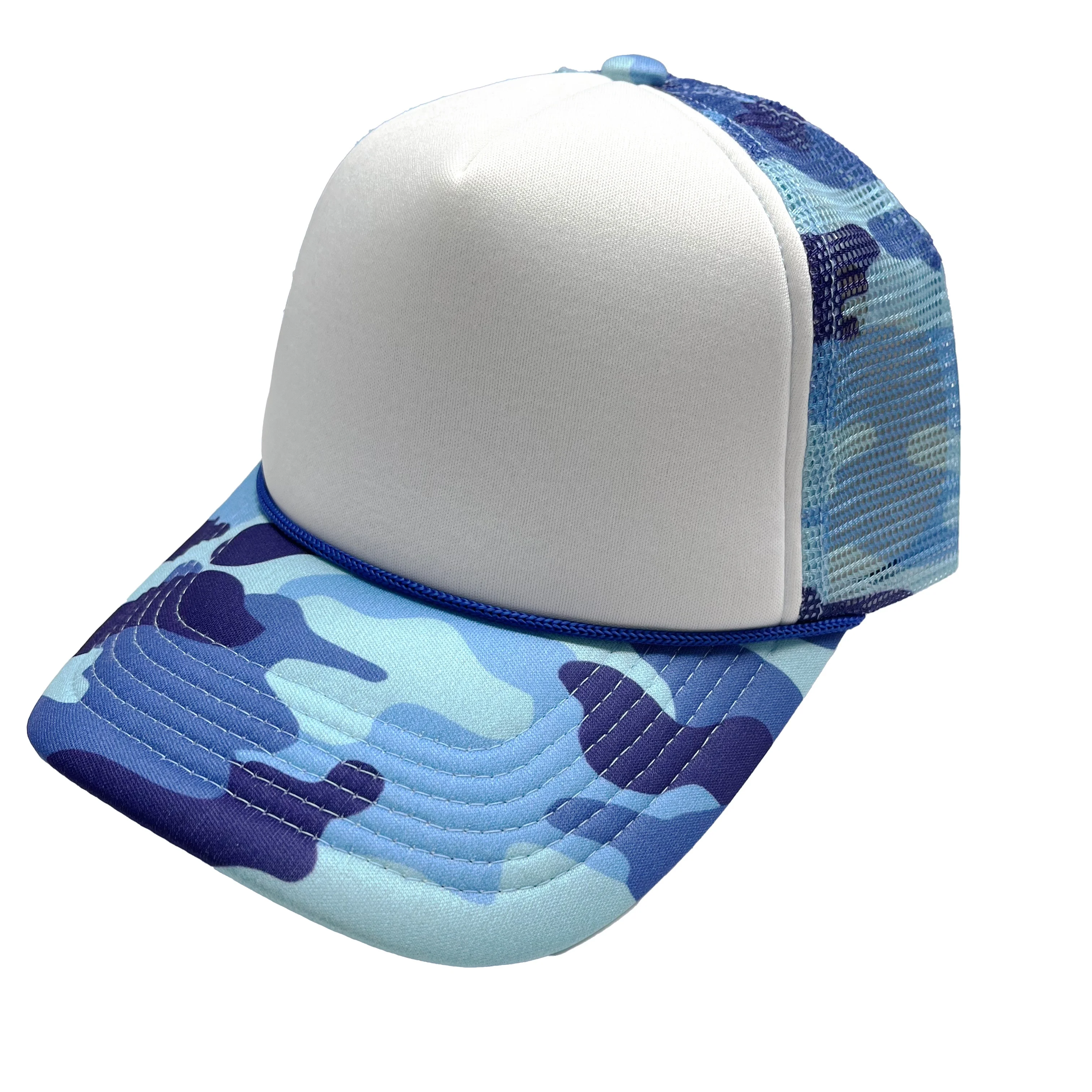 

HN0002R Custom quality printed golf sun 5 panel purple blue camo camouflage blank caps foam plain mesh OTTO trucker hat