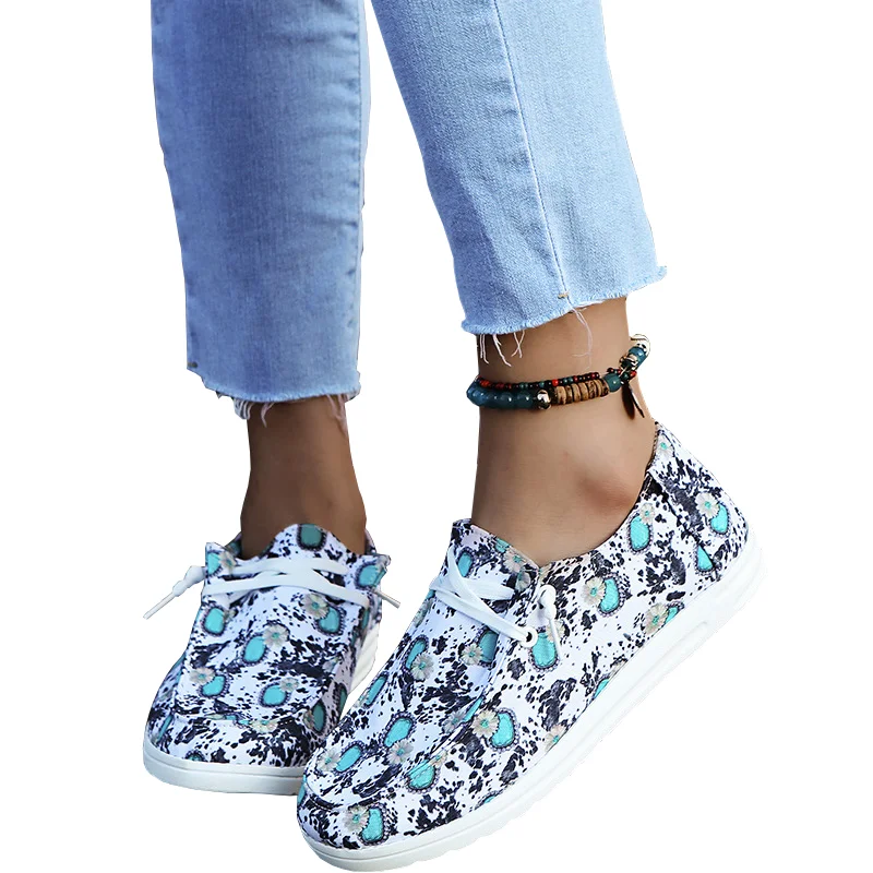 

Hot Sale New Casual Plus Size Sunflower Serape Print Slip-on Women Canvas Shoes