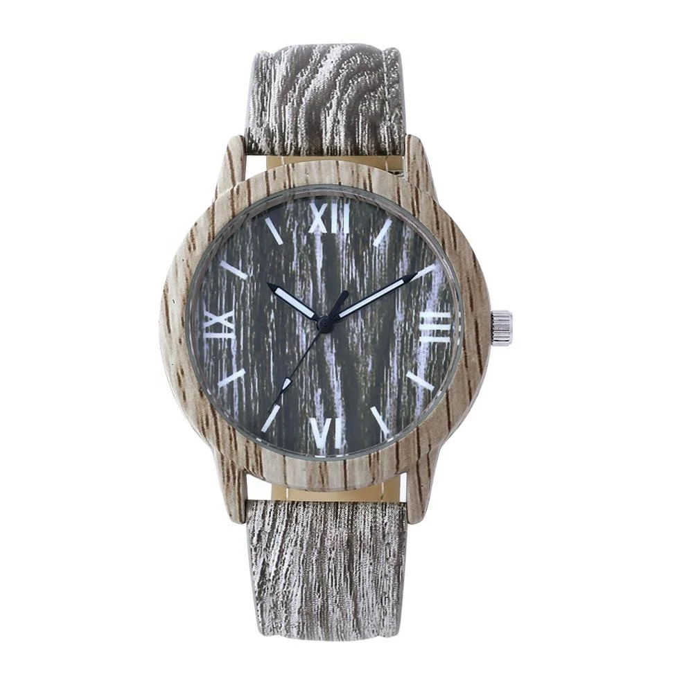 

Woodgrainfinish alloy case PU strap Stainless steel back men watch, Brown or gray