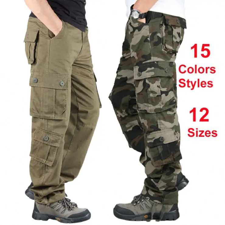 

Mens fall winter cotton solid camouflage outdoor hiking camping military army Combat work multi pockets utility cargo pant, Black, khaki, armygreen, camoflage,brown blue,blue and etc