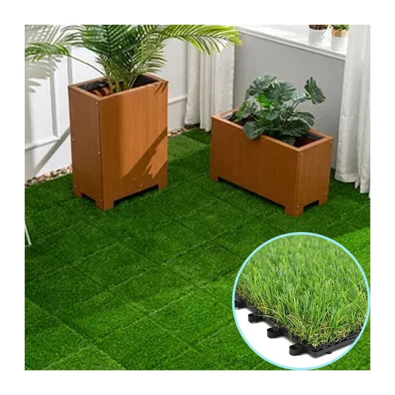 Good Price Garden Landscaping Grass Tiles Artificial Grass Tile Waterproof Deck Interlock Tile Patio Balcony