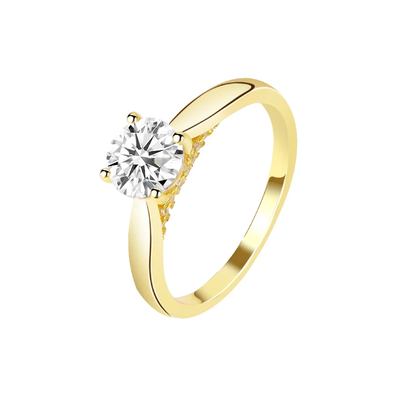 Hot Trendy gold plated 925 sterling silver moissanite rings 1 Carat Round Cut Moissanite Ring 18k gold for women