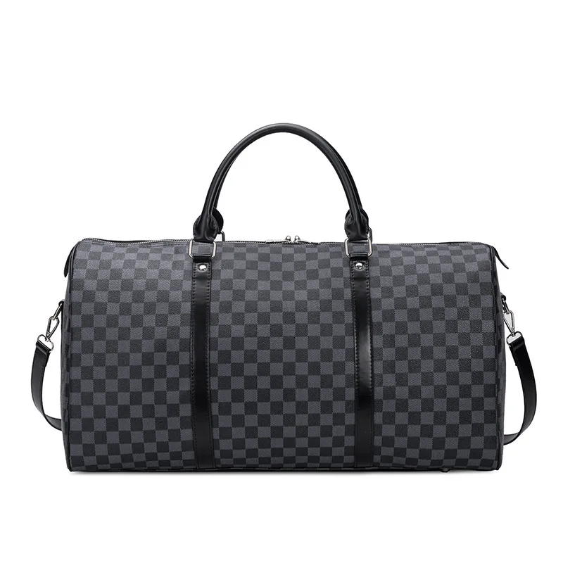 

Plaid Leather traveling duffle holdall handbag weekend gym travel shoulder bag