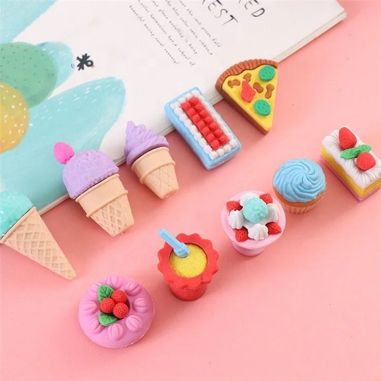 Cute Ice Cream Expression Eraser Kids Gift Pencil Eraser Stationery 4pcs/pack 