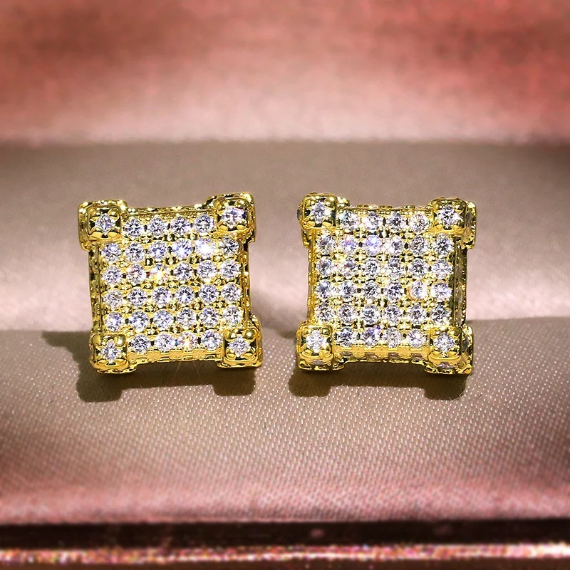 

Hip Hop Vintage Fashion Jewelry Gold Fill Pave White Clear Cubic Zircon Popular Women Stud Earring