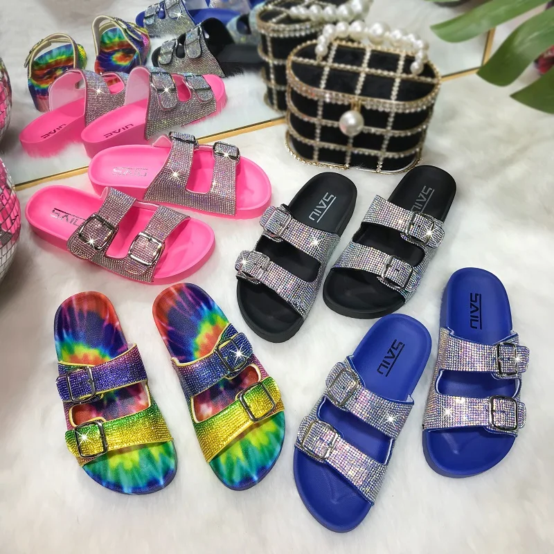 

2021 trendy style bling glitter slides summer ladies diamond rhinestone slippers