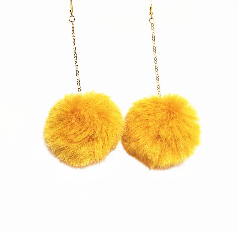 

Fashion Multi Colors Fur Ball Dangle Earrings Golden Long Drop Earrings for Women, Multi color