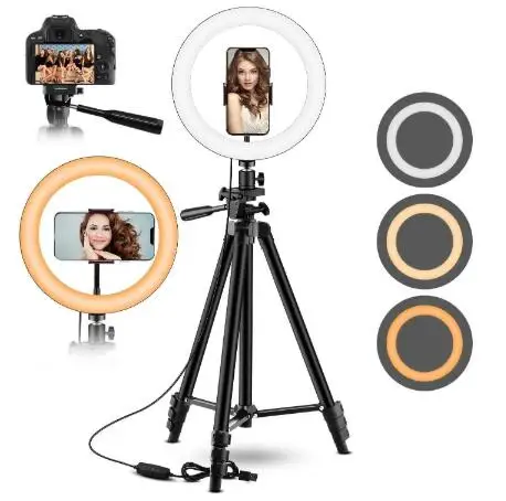 

Ring Light Extendable Tripod Stand LED Circle Lights with Phone Holder for Live Stream/Makeup/YouTube Video/TikTok